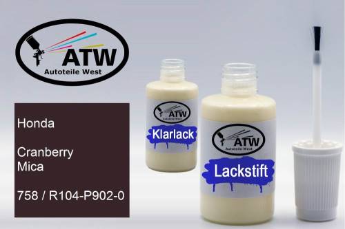 Honda, Cranberry Mica, 758 / R104-P902-0: 20ml Lackstift + 20ml Klarlack - Set, von ATW Autoteile West.